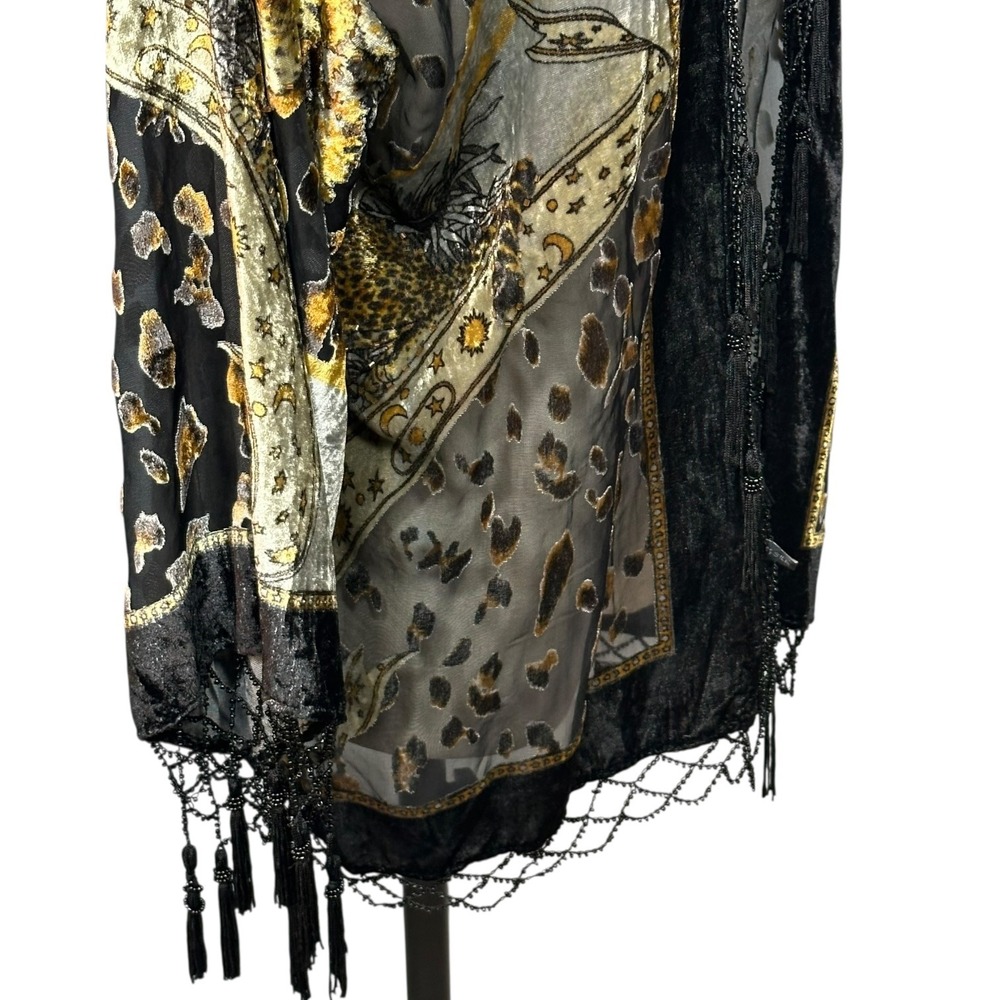 Jayley‎ Silk Blend Velvet Fringe Kimono Boho Festival Celestial Whimsigoth S-L - Picture 12 of 15